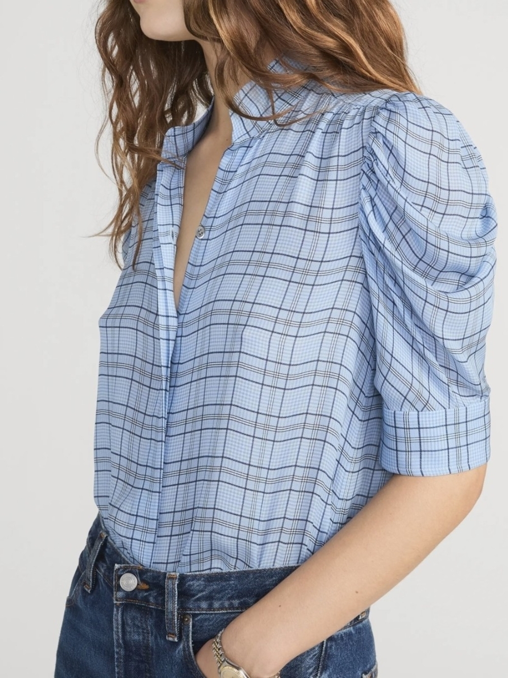 Frame Gillian Plaid Silk Button-Up Shirt Large